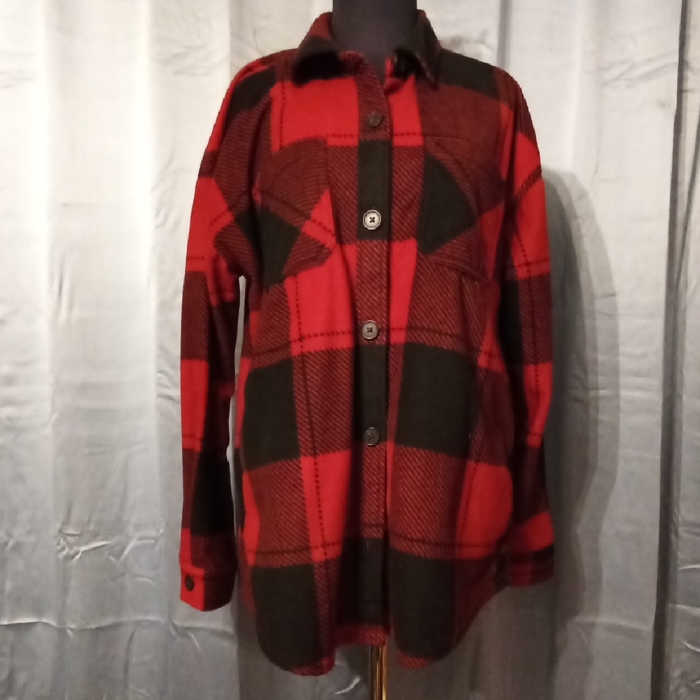 Maurices Red and Black Plaid Utility Jacket